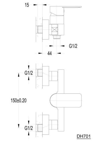 Bateria natryskowa ścienna chrom połysk DAPHNE DH701 Aqualine rysunek