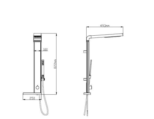 Panel prysznicowy do baterii ściennej ROME SL760 Aqualine rysunek