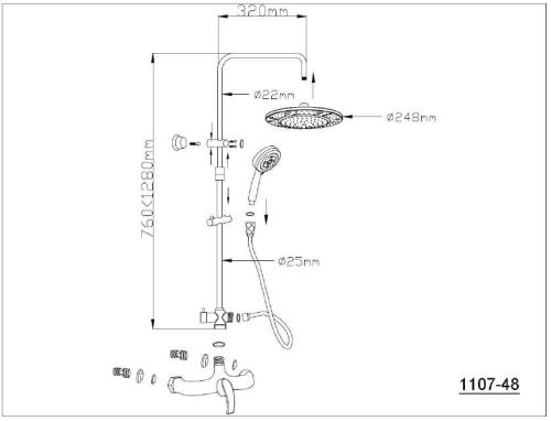 Zestaw natryskowy do baterii ściennej KASIOPEA 1107-48 Aqualine rysunek