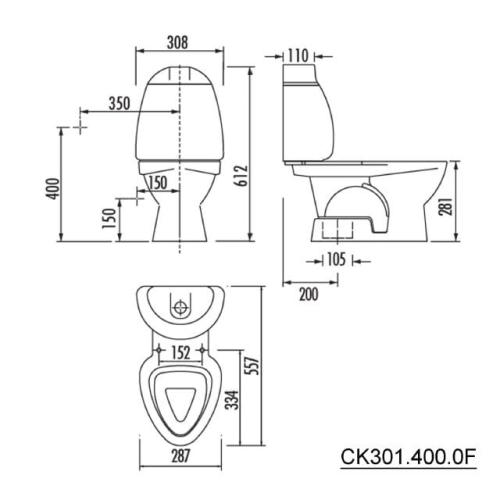 Kompakt WC KID kombi pionowy odpływ CK301.400.0F Creavit rysunek