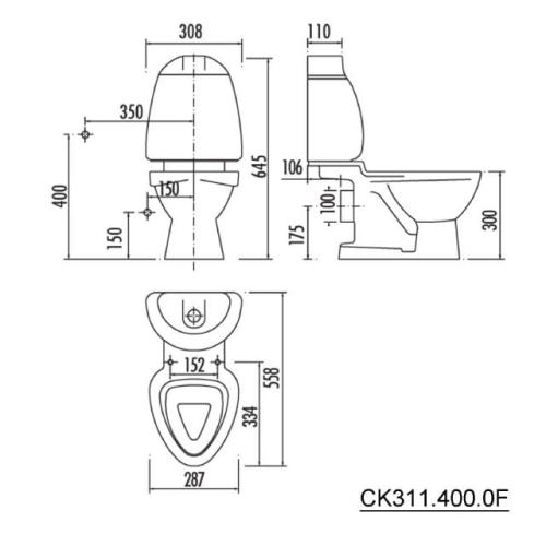 Kompakt WC KID kombi poziomy odpływ CK311.400.0F Creavit rysunek