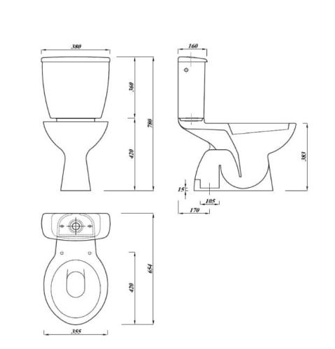 Kompakt WC odpływ pionowy Miguel LC2258 Aqualine  rysunek