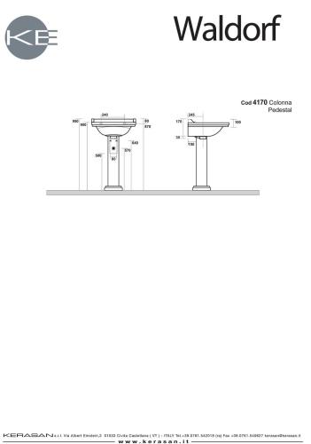 Postument ceramiczny do umywalki WALDORF 417001 Kerasan Rysunek techniczny i wymiary