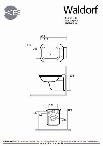 Miska ceramiczna podwieszana WC 37 x 55 cm biały WALDORF 411501 Kerasan rysunek
