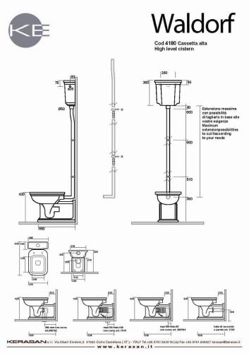 Zbiornik wody wysoki do miski WC WALDORF 418001 Kerasan rysunek