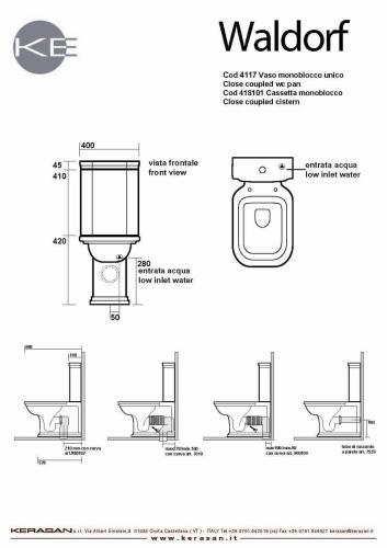 Zbiornik wody ceramiczny do miski WC WALDORF 418101 Kerasan  rysunek