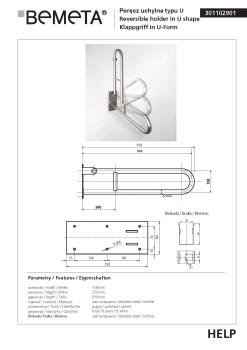 Poręcz uchylna typu U 91,6 cm stal nierdzewna HELP 301102901 Bemeta wymiary