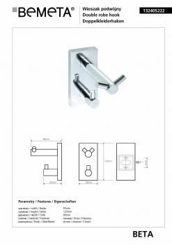 Wieszaczek podwójny BETA 132405222 Bemeta wymiary