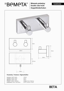 Wieszaczek podwójny BETA 132405202 Bemeta wymiary