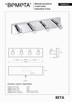 Wieszaczek poczwórny BETA 132405212 Bemeta wymiary
