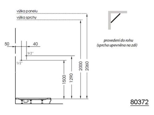 Panel prysznicowy z termostatem 130x21 cm montaż narożny MOLA 80372 Polysan rysunek