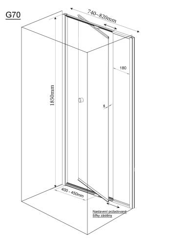 AMICO Drzwi prysznicowe do wnęki, wahadłowe 74-82 x 185 cm G70 Aqualine wymiary