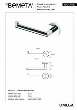 Wieszak na rezerwowy papier toaletowy OMEGA lewy 104212032L Bemeta wymiary