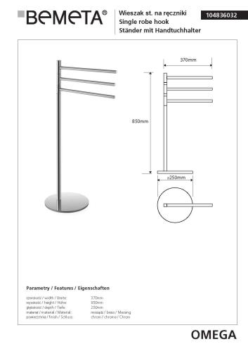 OMEGA Wieszak na ręczniki stojący 104836032 Bemeta wymiary