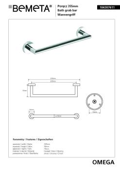 OMEGA Poręcz prosta 35,5 cm 104307611 Bemeta wymiary