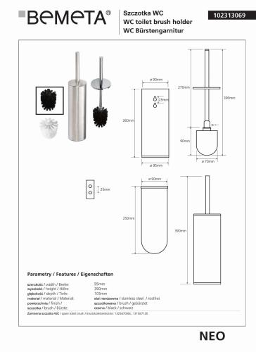 NEO Szczotka WC stojąca lub wisząca czarna 102313069 Bemeta wymiary