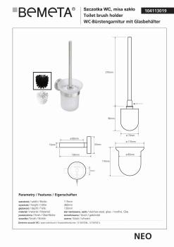 NEO Szczotka WC wisząca (szczotka czarna) 104113019 Bemeta wymiary