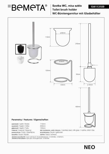 NEO Szczotka WC stojąca (szczotka czarna) 104113109 Bemeta wymiary