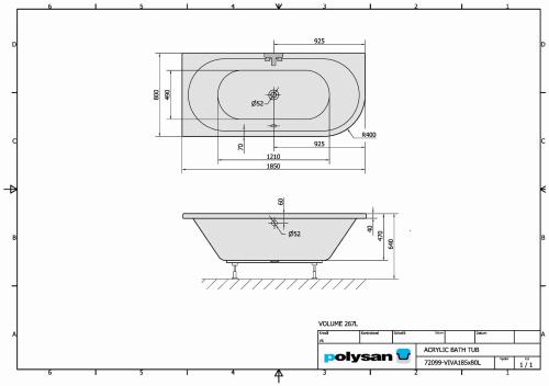 Wanna akrylowa prostokątna 185x80 cm (lewa) VIVA 72099 Polysan  rysunek
