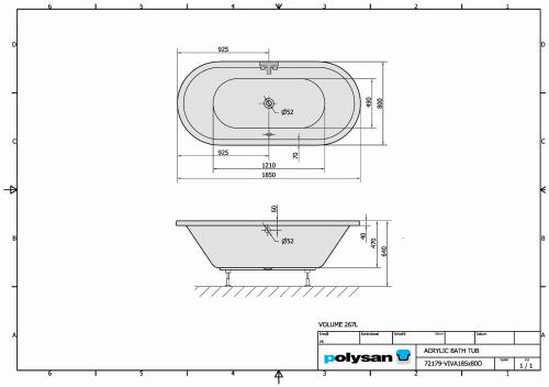 Wanna akrylowa owalna 185x80 cm VIVA O 72179 Polysan rysunek