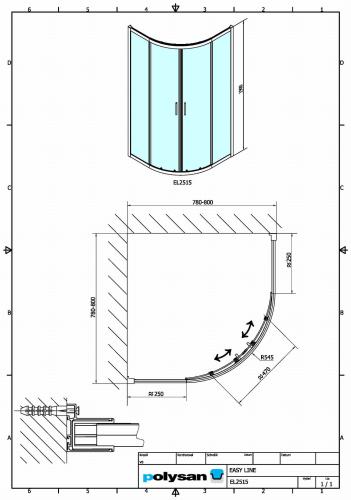 EASY LINE kabina prysznicowa narożna półokrągła 80x80x190 cm EL2515 Polysan wymiary