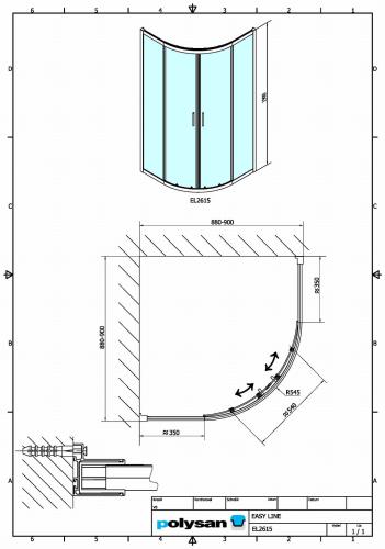 EASY LINE kabina prysznicowa narożna półokrągła 90x90x190 cm EL2615 Polysan wymiary