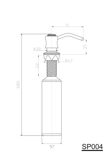 Dozownik podblatowy do mydła górne napełnianie brąz SP004 Sapho rysunek
