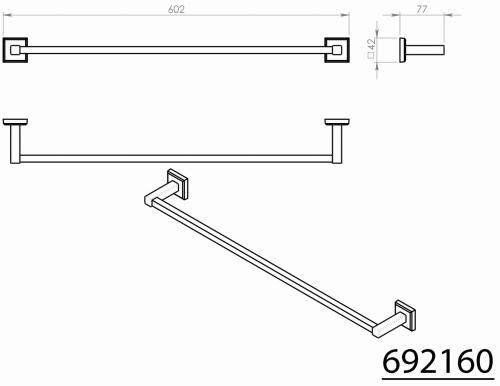 Wieszak na ręcznik 600 mm COLORADO 692160 Gedy wymiary