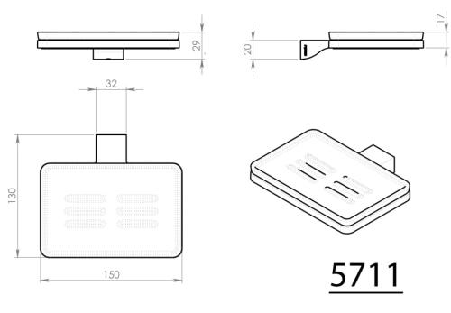 Mydelniczka chrom/szkło mleczne GLAMOUR 5711 Gedy wymiary