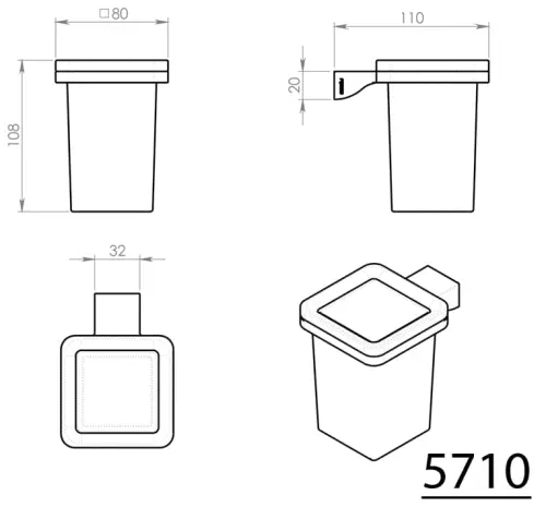 Kubek na szczoteczki chrom/szkło mleczne GLAMOUR 5710 Gedywymiary