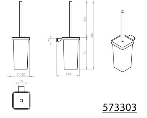 Szczotka WC chrom/szkło mleczne GLAMOUR 573303 Gedy wymiary