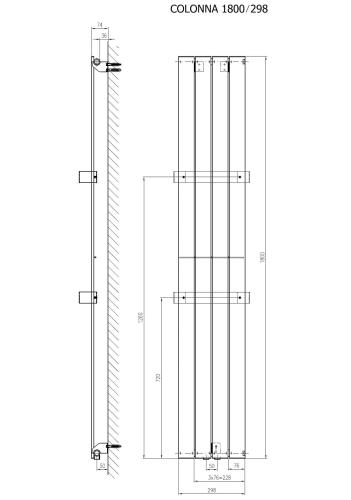 Grzejnik łazienkowy 298 x 1800 mm łupkowy ze strukturą 614 W COLONNA IR144 Sapho rysunek