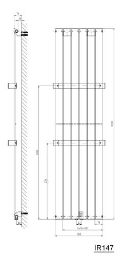 Grzejnik łazienkowy 450 x 1800 mm łupkowy ze strukturą 910 W COLONNA IR147 Sapho  rysunek