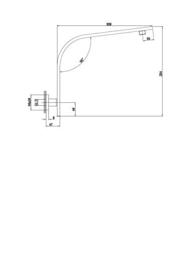 Ramię deszczowni ścienne 329 mm 9002 Sapho rysunek