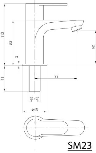 Zawór stojący na zimną wodę 113 mm chrom połysk SMALL SM23 Sapho rysunek