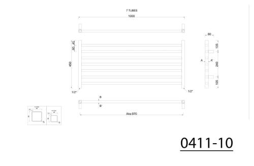 Grzejnik łazienkowy 450 x 1000 mm chrom 295 W METRO 0411-10 Sapho rysunek