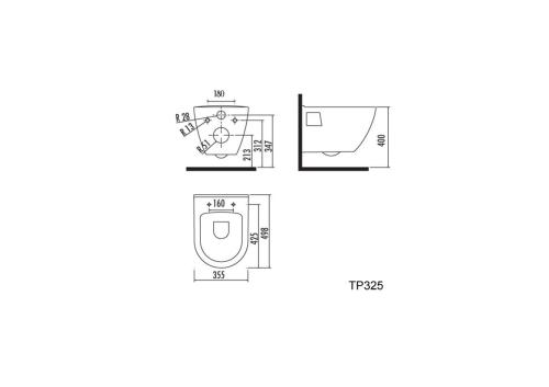 Miska WC podwieszana biały 35,5 x 50 cm PAULA TP325 Creavit  rysunek