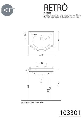Umywalka ceramiczna 41 x 30 cm biały RETRO 103301 Kerasan rysunek