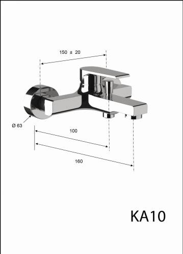 Bateria wannowa ścienna chrom połysk KAI KA10 Sapho rysunek