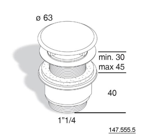Korek do umywalek bez przelewu 147.555.5 OMP TEA rysunek