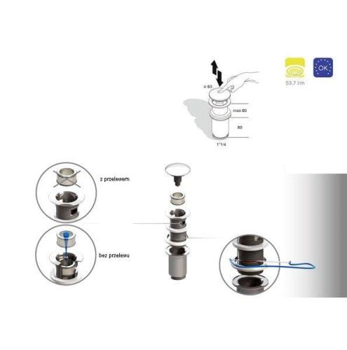 Korek do umywalek z przelewem i bez przelewu kliklak 7533.370.5 OMP TEA grafika