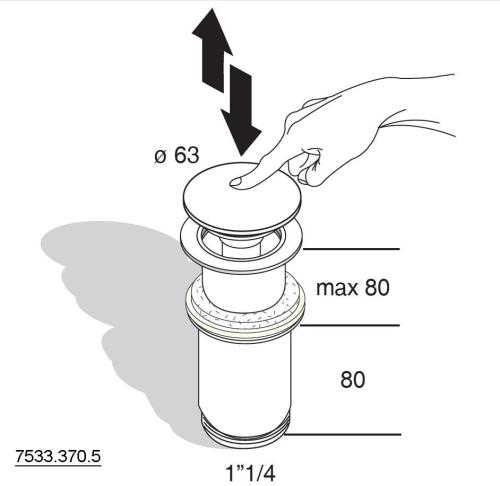 Korek do umywalek z przelewem i bez przelewu kliklak 7533.370.5 OMP TEA rysunek