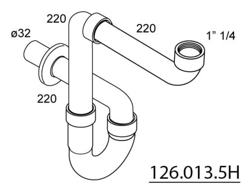 Syfon umywalkowy ABS/chrom 32 mm 126.013.5H OMP TEA rysunek