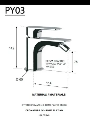 Bateria bidetowa stojąca chrom połysk SPY PY03 Sapho rysunek