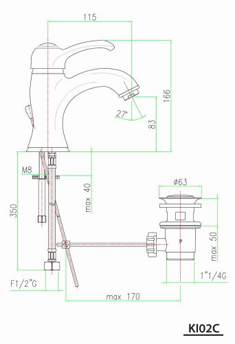 Bateria umywalkowa stojąca chrom połysk KIRKE KI02C Sapho rysunek