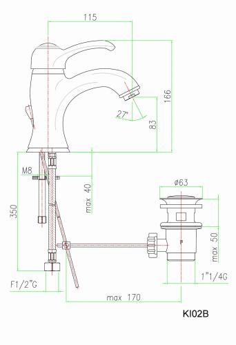 Bateria umywalkowa stojąca brąz KIRKE KI02B Sapho rysunek