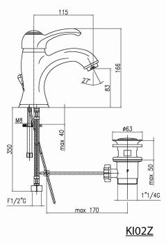 Bateria umywalkowa stojąca złoto KIRKE KI02Z Sapho rysunek