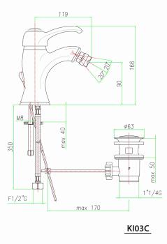 Bateria bidetowa stojąca złoto KIRKE KI03Z Sapho rysunek
