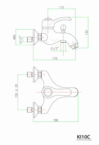 Bateria wannowa ścienna chrom połysk KIRKE KI10C Sapho rysunek