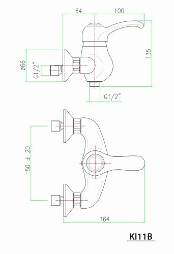 Bateria natryskowa ścienna brąz KIRKE KI11B Sapho  rysunek